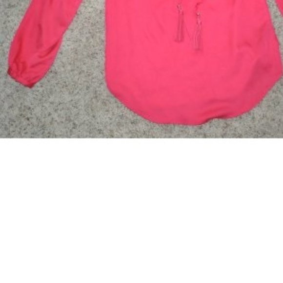 Womens Blouse Pink XS Keyhole Tassle Neck Long Sleeves Shirt Dana Buchman - Picture 5 of 6